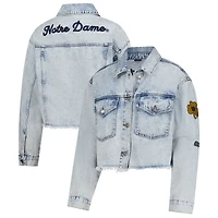 Veste en jean boutonnée courte délavée Notre Dame Fighting Irish pour femme Hype and Vice Denim