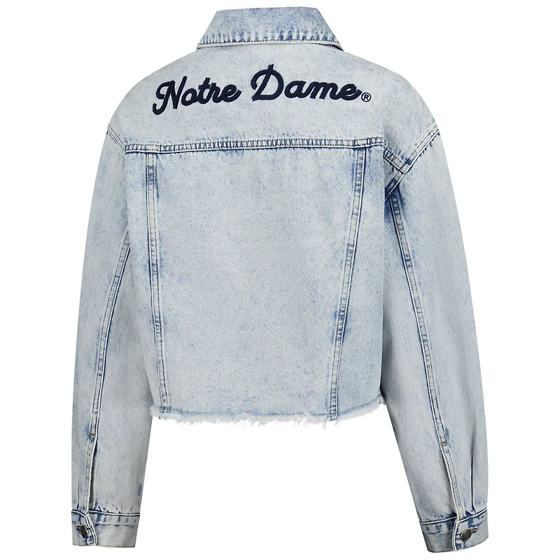 Veste en jean boutonnée courte délavée Notre Dame Fighting Irish pour femme Hype and Vice Denim