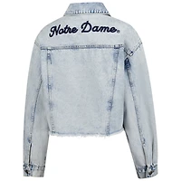 Veste en jean boutonnée courte délavée Notre Dame Fighting Irish pour femme Hype and Vice Denim
