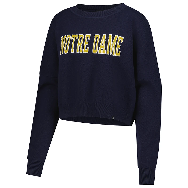 Women's Hype and Vice Navy Notre Dame Fighting Irish Oversized Cropped Ivy Knit Pullover Sweater