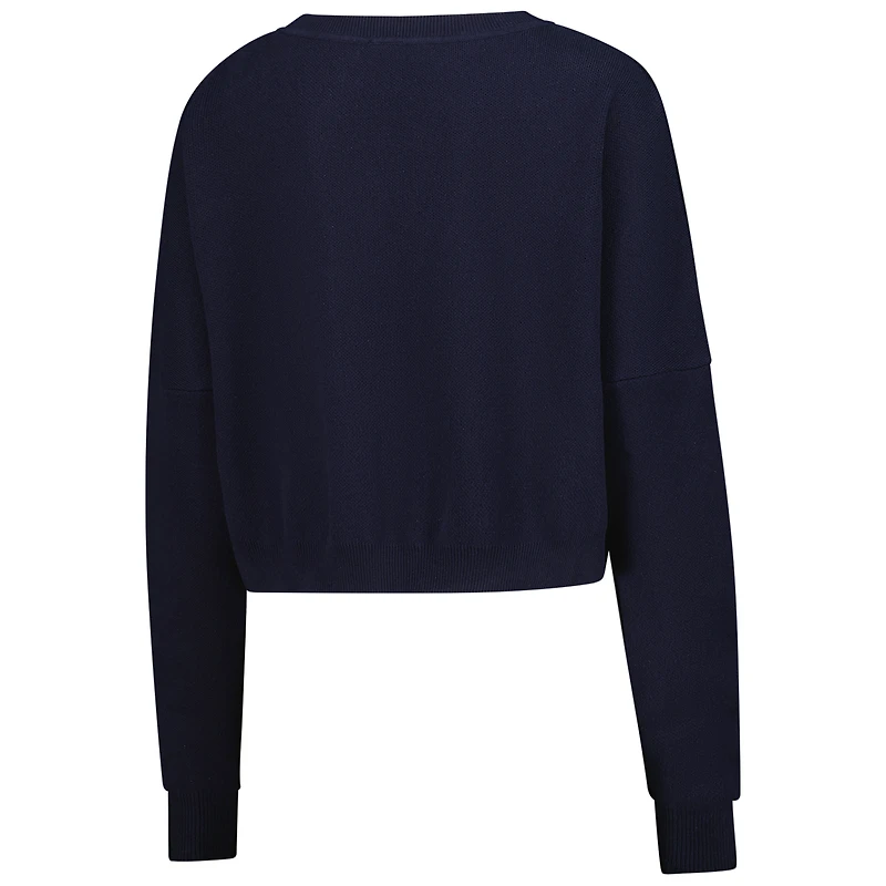 Women's Hype and Vice Navy Notre Dame Fighting Irish Oversized Cropped Ivy Knit Pullover Sweater