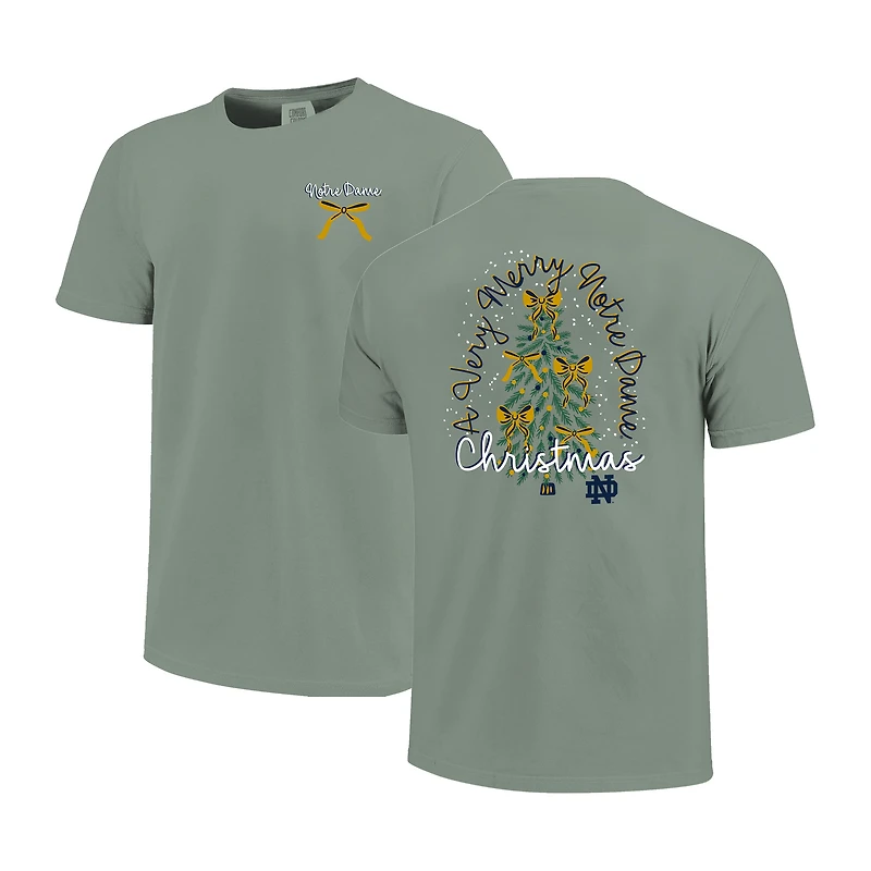 T-shirt de Noël vert clair pour femme Notre Dame Fighting Irish, motif sapin Noël, couleurs confortables