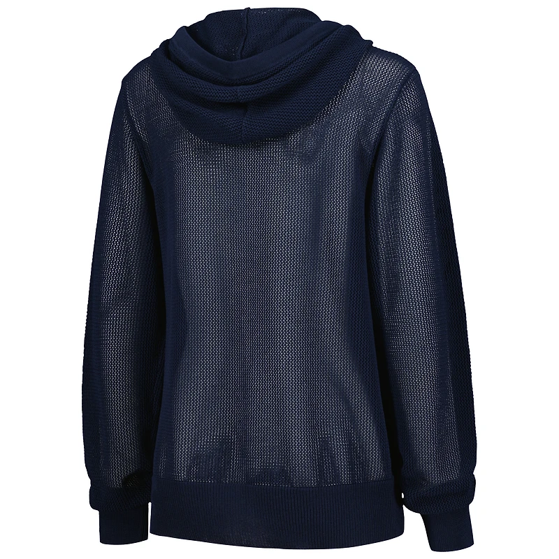 Pull à capuche entièrement zippé Lusso Navy Notre Dame Fighting Irish pour femme en maille ton sur d'été
