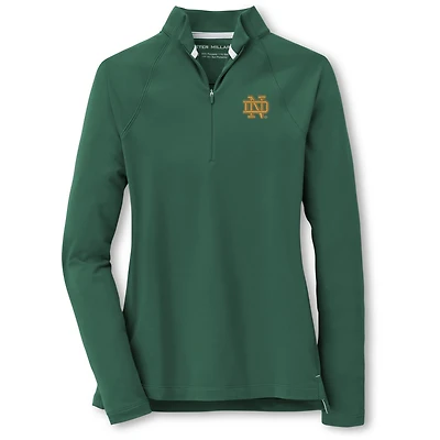 Women's Peter Millar  Green Notre Dame Fighting Irish Raglan Perth Quarter-Zip Top