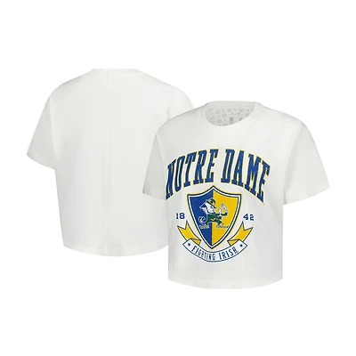 T-shirt court vintage Pressbox Cream Notre Dame Fighting Irish Buckler pour femme