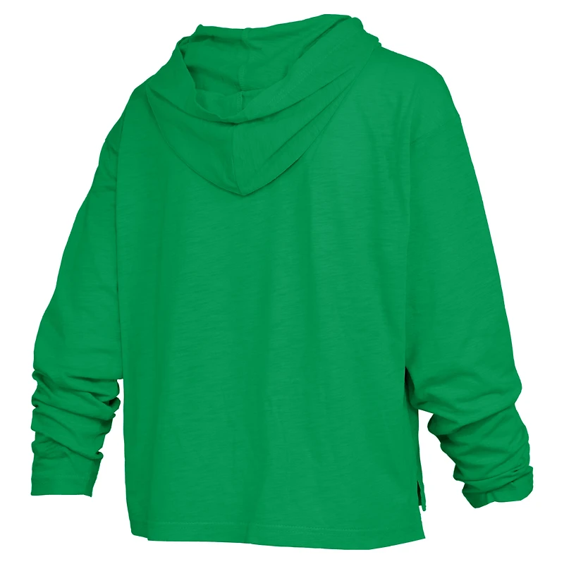 Women's Pressbox  Green Notre Dame Fighting Irish Castillo Slub Waist Length Long Sleeve Hooded T-Shirt