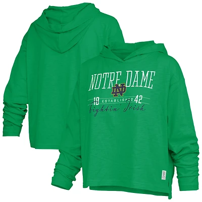 Women's Pressbox Green Notre Dame Fighting Irish Castillo Slub Waist Length Long Sleeve Hooded T-Shirt