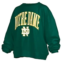 Sweat-shirt surdimensionné vert pour femme avec logo Janise Arch Over et Notre Dame Fighting Irish, longueur à la taille