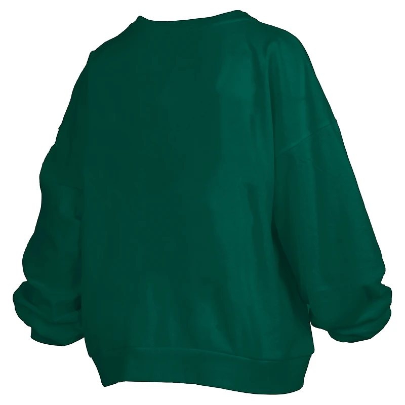 Sweat-shirt surdimensionné vert pour femme avec logo Janise Arch Over et Notre Dame Fighting Irish, longueur à la taille