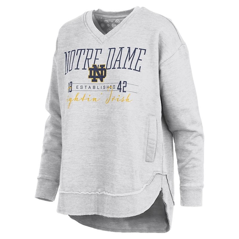 Women's Pressbox Heather Gray Notre Dame Fighting Irish Marcus East Hall Poncho V-Neck Sweatshirt