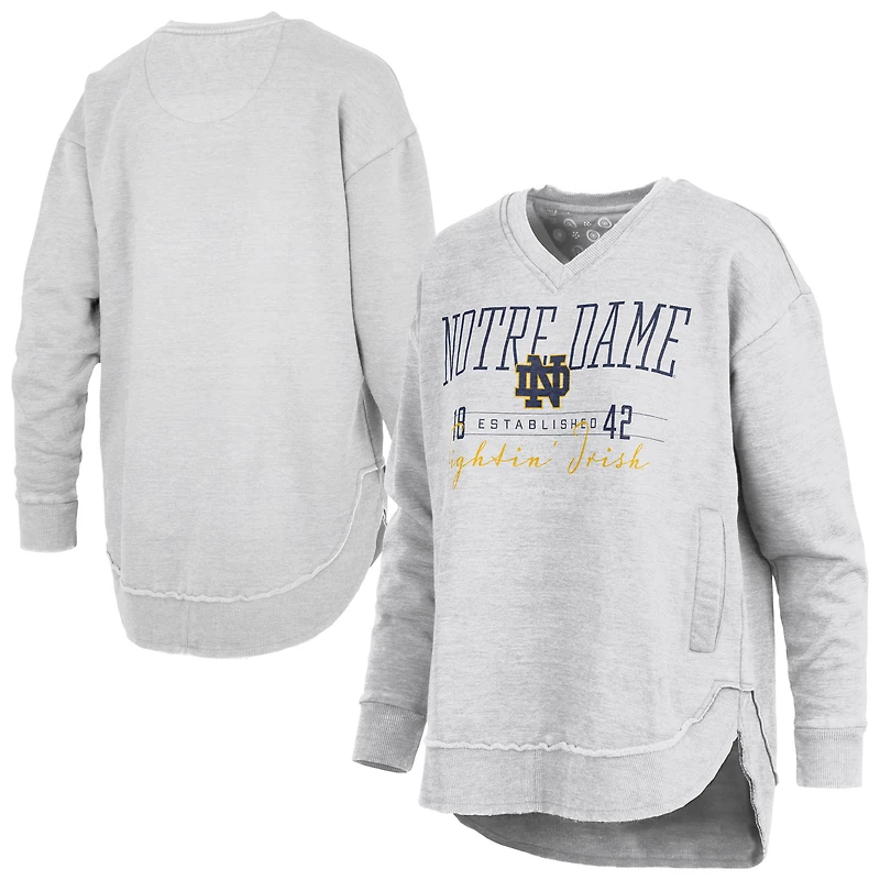 Women's Pressbox Heather Gray Notre Dame Fighting Irish Marcus East Hall Poncho V-Neck Sweatshirt