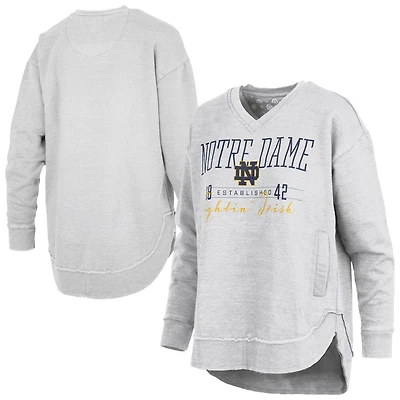 Women's Pressbox  Heather Gray Notre Dame Fighting Irish Marcus East Hall Poncho V-Neck Sweatshirt