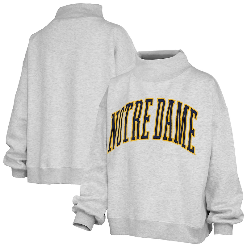 Sweat-shirt à col montant Nelson oversize gris chiné Pressbox pour femme, modèle Notre Dame Fighting Irish