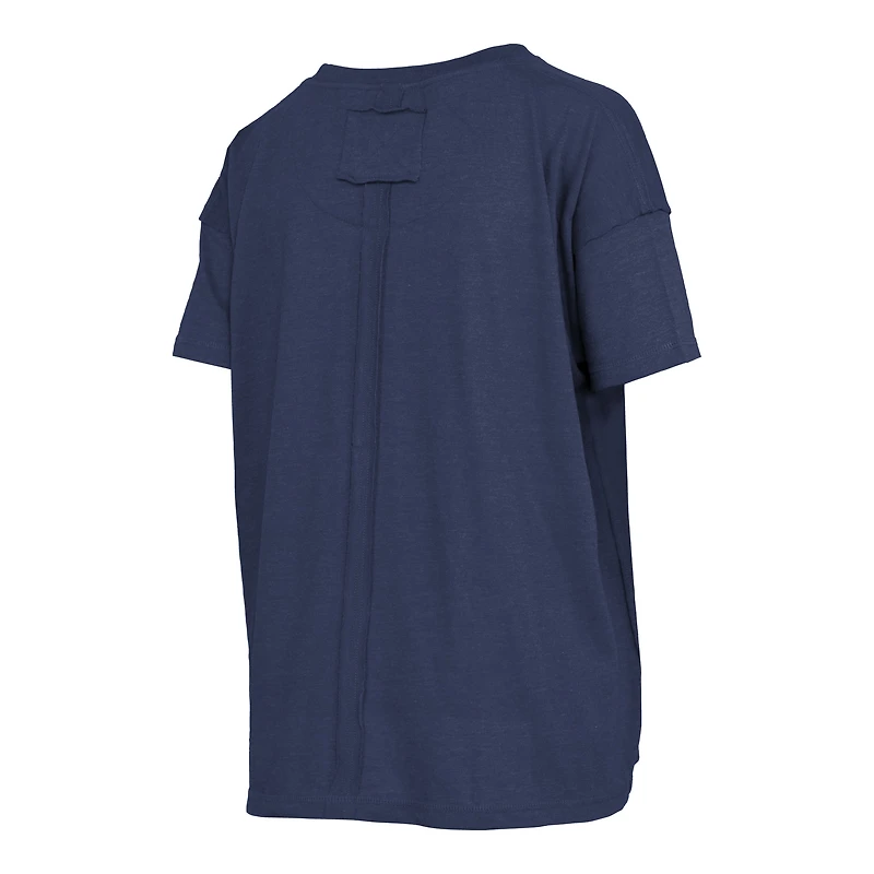 T-shirt oversize à coutures apparentes, bleu marine chiné, style Pressbox, avec logo Notre Dame Fighting Irish et inscription tourbillonnante.