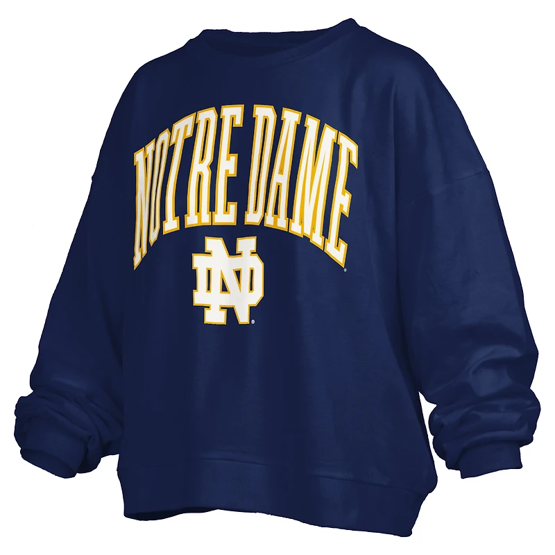 Sweat-shirt surdimensionné à manches longues pour femme, bleu marine, avec logo Janise Arch Over, des Fighting Irish de Notre Dame