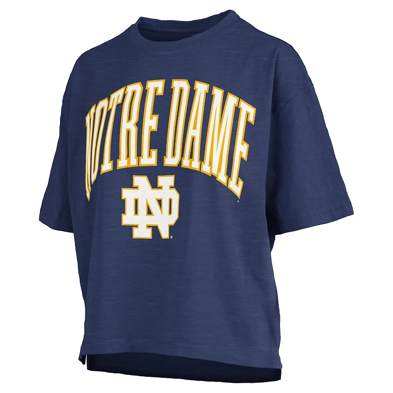 Women's Pressbox Notre Dame Fighting Irish Nelson Arch Over Logo Waist Length Oversized Slub T-Shirt