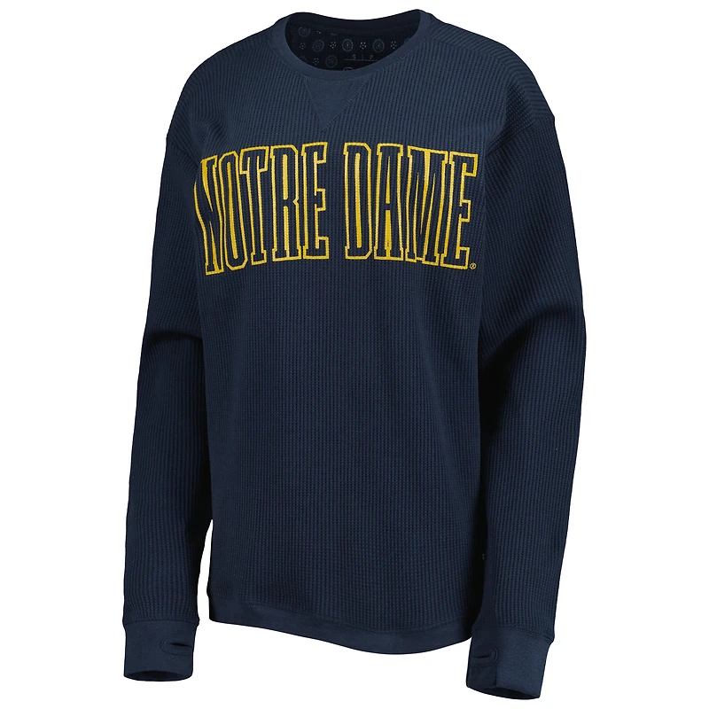 T-shirt à manches longues thermique en tricot gaufré Southlawn pour femme Pressbox bleu marine Notre Dame Fighting Irish Surf