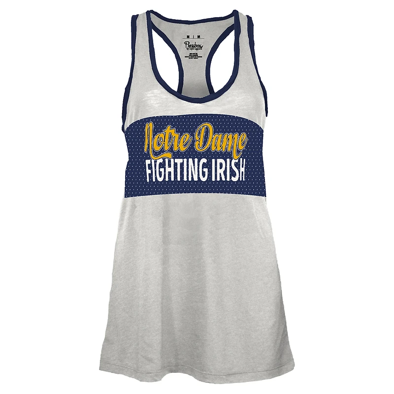 Débardeur dos nageur Tracy pour femme, blanc/bleu marine, imprimé Notre Dame Fighting Irish