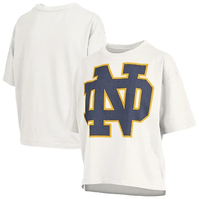 T-shirt blanc Pressbox pour femmes Notre Dame Fighting Irish Big Canvas Puff Castillo Motley Slub