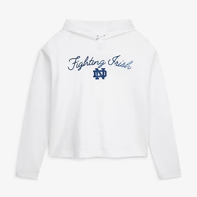 Women's Pressbox  White Notre Dame Fighting Irish Faye Long Sleeve Hooded Slub T-Shirt