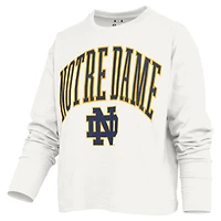 T-shirt à manches longues et coupe carrée pour femme, modèle Pressbox White Notre Dame Fighting Irish Motley.