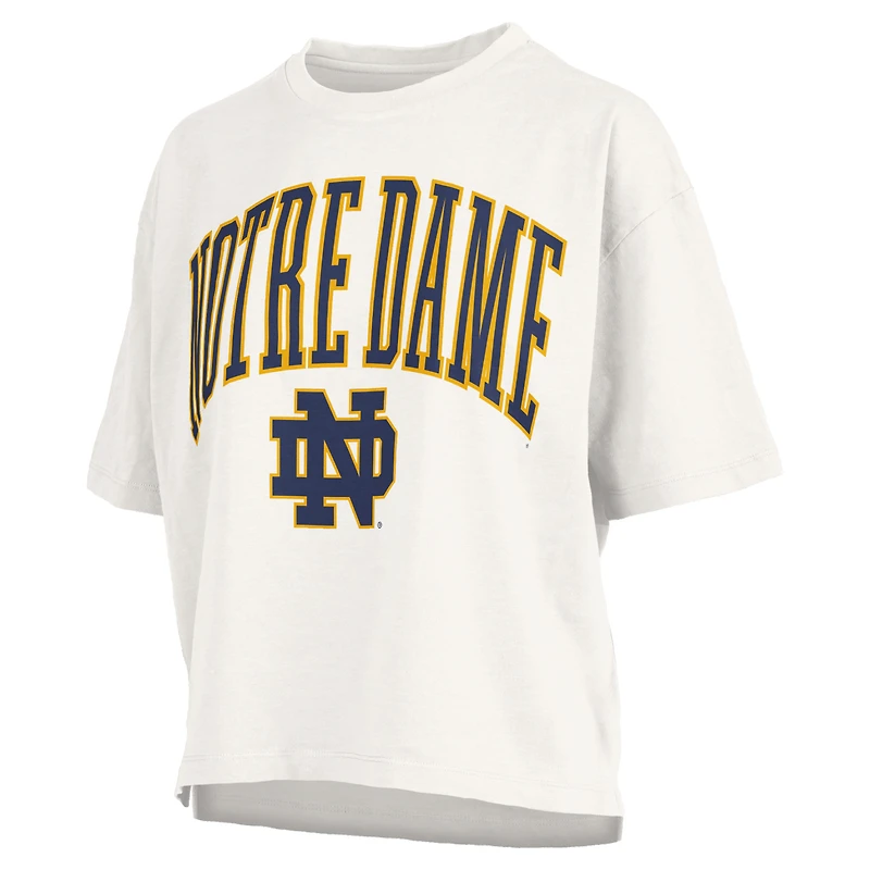 T-shirt surdimensionné blanc pour femme avec logo Nelson Arch Over et Notre Dame Fighting Irish, longueur à la taille
