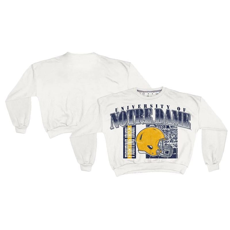 Sweat-shirt rétro surdimensionné Janice blanc pour femme, modèle Pressbox, motif Fighting Irish de Notre Dame, longueur taille