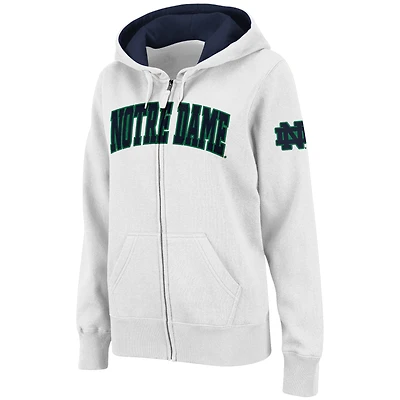 Sweat à capuche zippé intégral Notre Dame Fighting Irish Arched Name Stadium Athletic pour femme, blanc