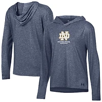 Women's Under Armour Heather Navy Notre Dame Fighting Irish Tri-Blend Breezy Long Sleeve Hoodie T-Shirt