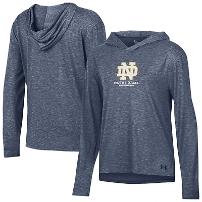 Women's Under Armour Heather Navy Notre Dame Fighting Irish Tri-Blend Breezy Long Sleeve Hoodie T-Shirt