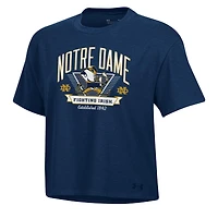 Women's Under Armour Navy Notre Dame Fighting Irish Essentials Icon Ultra-Soft Tri-Blend Boxy Cropped Performance T-Shirt