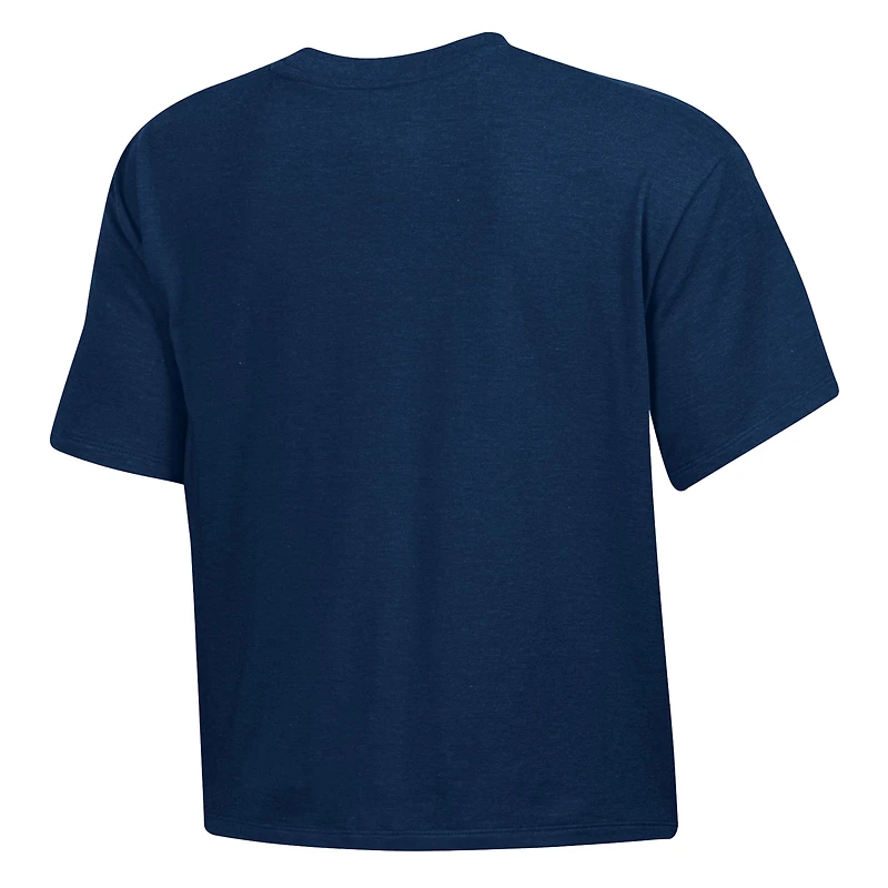 Women's Under Armour Navy Notre Dame Fighting Irish Essentials Icon Ultra-Soft Tri-Blend Boxy Cropped Performance T-Shirt
