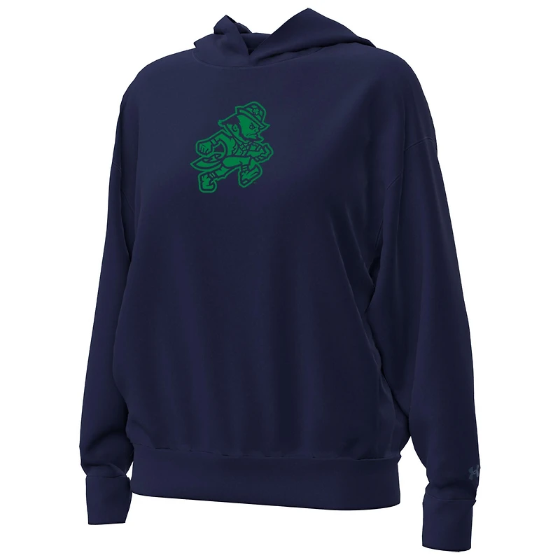 Sweat à capuche en polaire Under Armour blanc pour femme, motif lutin, logo Notre Dame Fighting Irish Football.