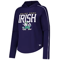 T-shirt à capuche manches longues et logo bleu marine pour femme Under Armour Notre Dame Fighting Irish Gameday Knockout