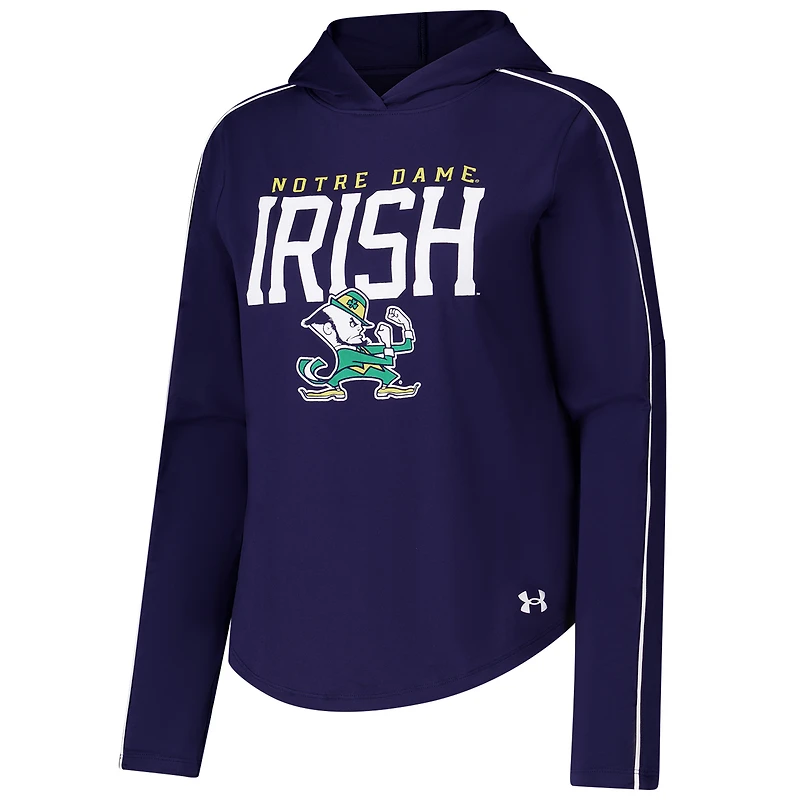 T-shirt à capuche manches longues et logo bleu marine pour femme Under Armour Notre Dame Fighting Irish Gameday Knockout