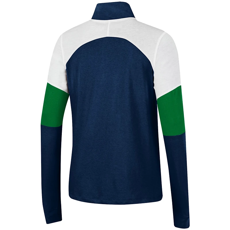 Women's Under Armour Navy Notre Dame Fighting Irish Sleeve Hit Raglan Quarter-Zip Jacket