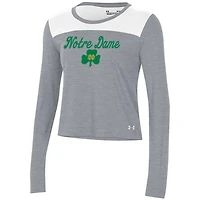 T-shirt court à manches longues Notre Dame Fighting Irish Vault blanc/gris Under Armour pour femme