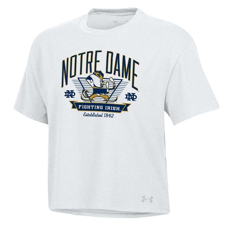 T-shirt court et ultra-doux Under Armour blanc Notre Dame Fighting Irish Essentials Icon pour femme