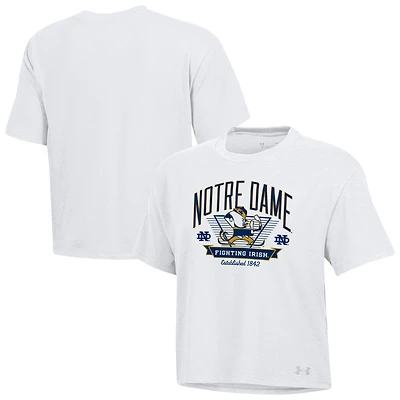 Women's Under Armour White Notre Dame Fighting Irish Essentials Icon Ultra-Soft Tri-Blend Boxy Cropped T-Shirt