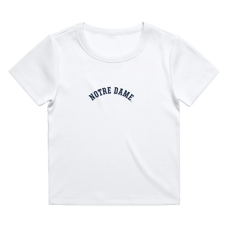 T-shirt court côtelé blanc Uscape Apparel pour femme, broderie à l'envers Notre Dame Fighting Irish