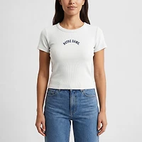 Women's Uscape Apparel  White Notre Dame Fighting Irish Upside Down Embroidery Ribbed Cropped T-Shirt