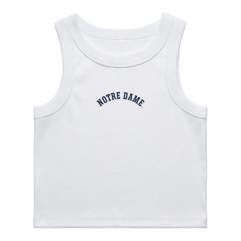 Women's Uscape Apparel White Notre Dame Fighting Irish Upside Down Embroidery Ribbed Cropped Tank Top