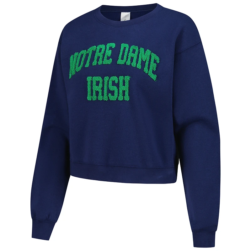 Women's ZooZatz Oatmeal Notre Dame Fighting Irish Core Chenille Cropped Pullover Sweatshirt