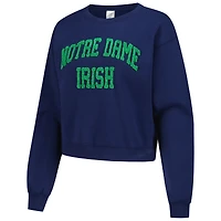 Women's ZooZatz Oatmeal Notre Dame Fighting Irish Core Chenille Cropped Pullover Sweatshirt
