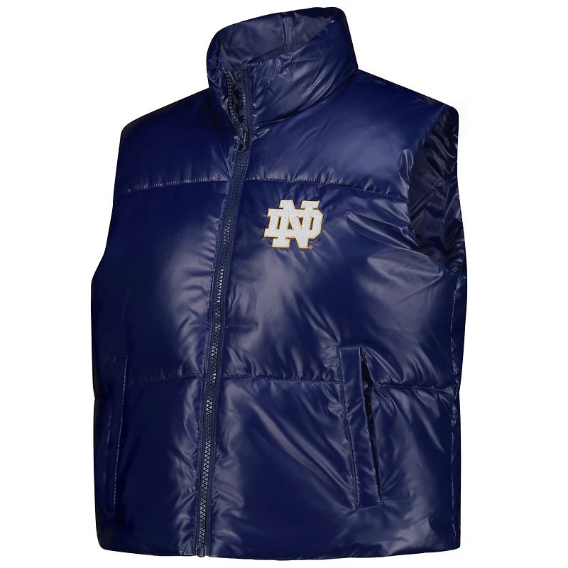 Gilet matelassé court sans manches à fermeture éclair intégrale ZooZatz bleu marine pour femme, motif Fighting Irish de Notre Dame