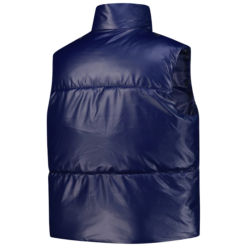 Gilet matelassé court sans manches à fermeture éclair intégrale ZooZatz bleu marine pour femme, motif Fighting Irish de Notre Dame
