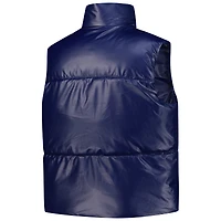 Gilet matelassé court sans manches à fermeture éclair intégrale ZooZatz bleu marine pour femme, motif Fighting Irish de Notre Dame
