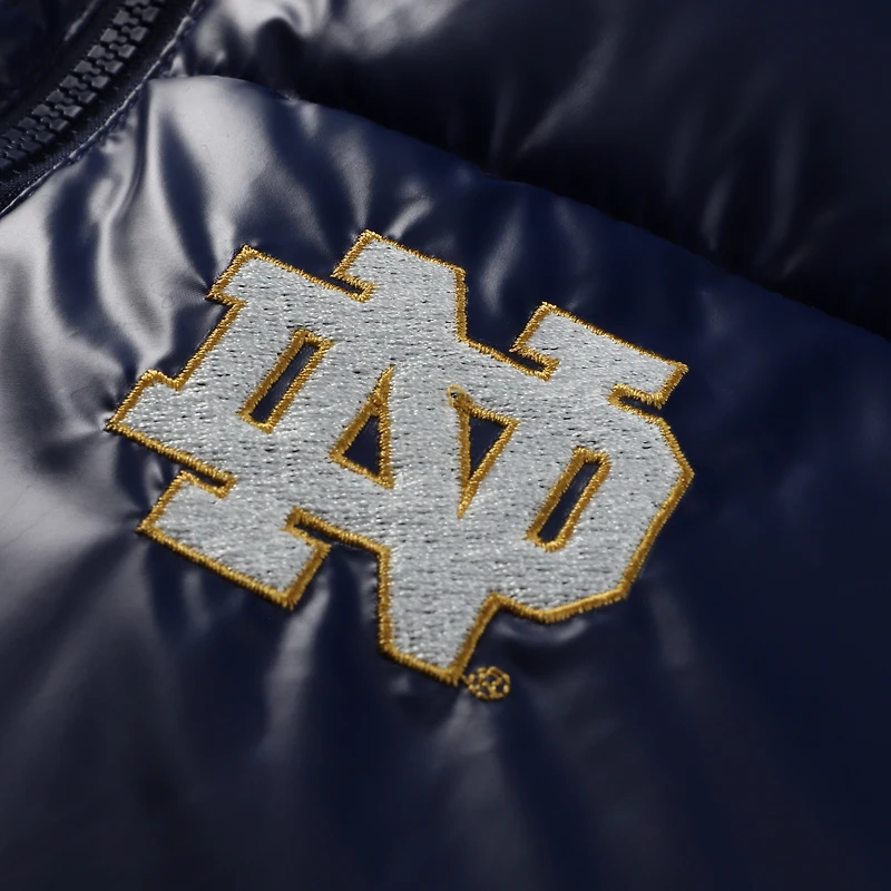 Gilet matelassé court sans manches à fermeture éclair intégrale ZooZatz bleu marine pour femme, motif Fighting Irish de Notre Dame
