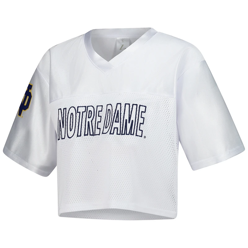Women's ZooZatz White Notre Dame Fighting Irish Mesh Cropped V-Neck T-Shirt