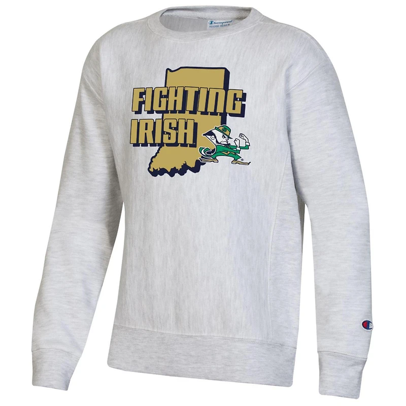 Youth Champion Heather Gray Notre Dame Fighting Irish Reverse Weave Pullover Sweatshirt